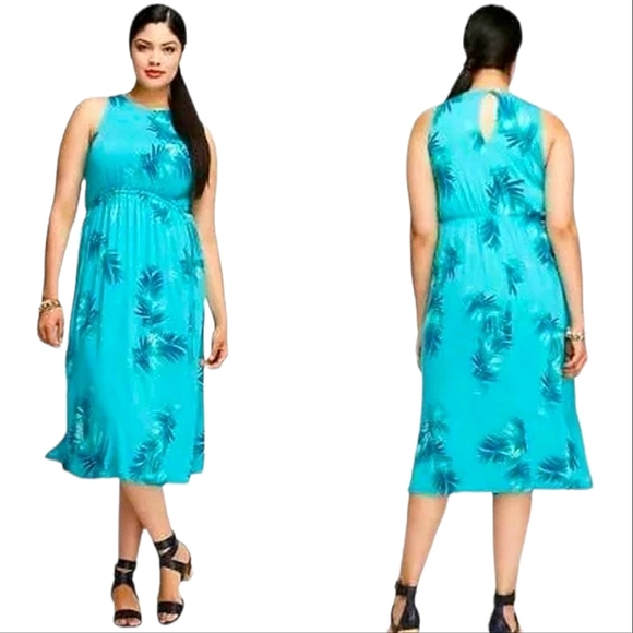 Lane Bryant Dresses & Skirts - Lane Bryant Floral Teal Tie Waist Midi Dress